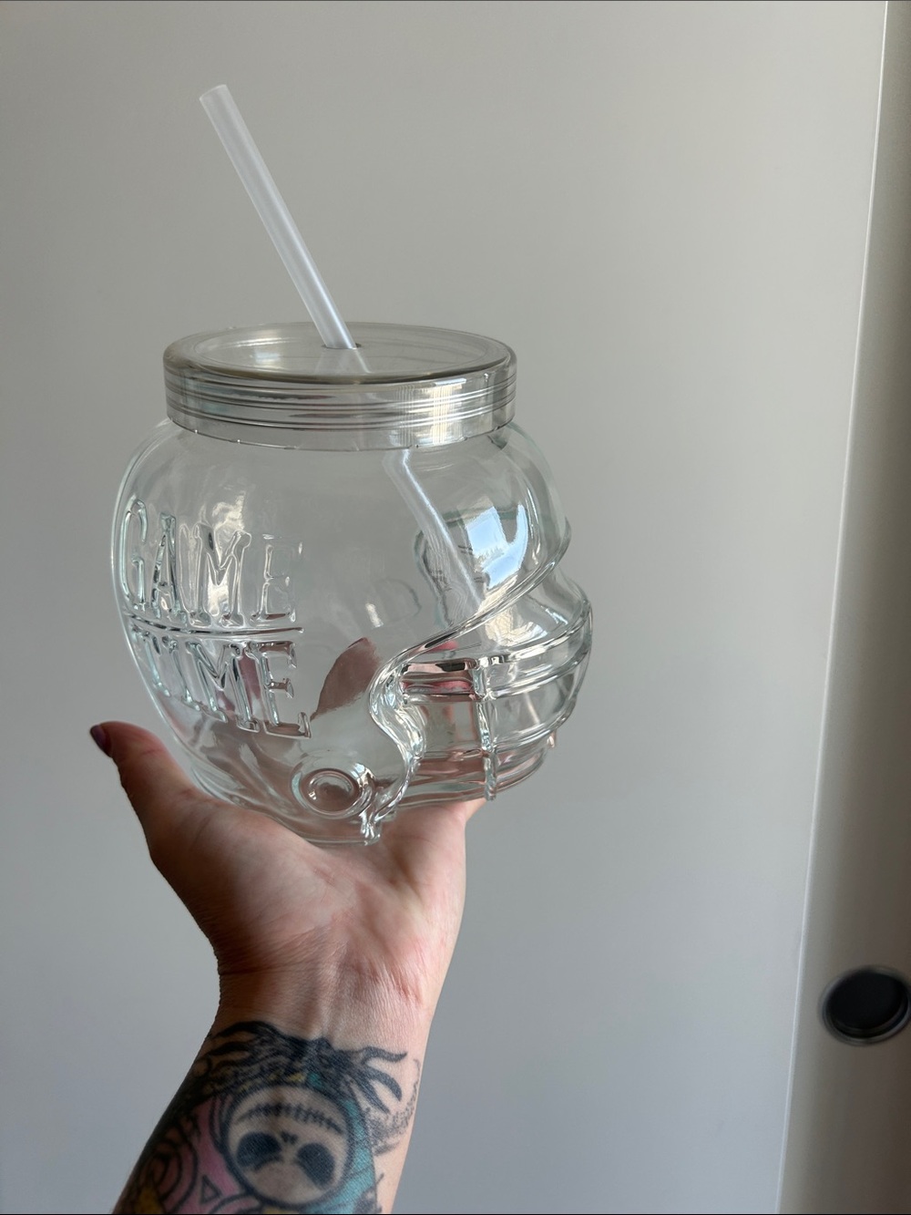 Clear Glass football Drink Jar with Straw - Home Accents